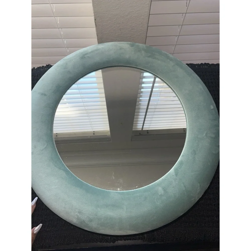 Contemporary Velvet upholstered Round Handmade Wall Accent Mirror‎